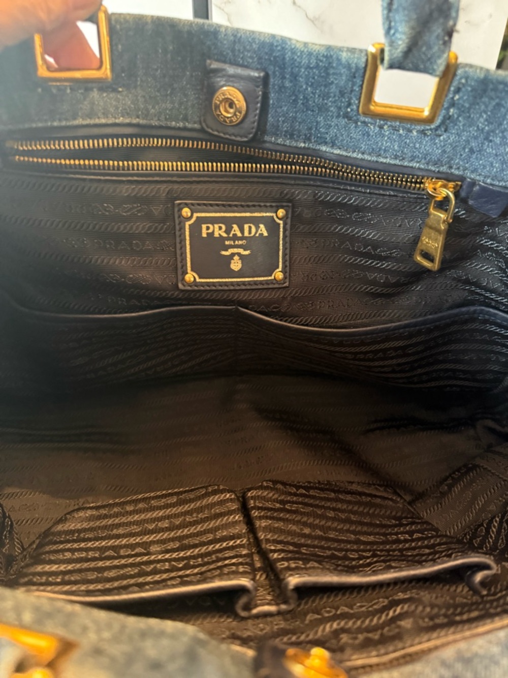 Prada Denim Tote in Dark Blue with Gold Accents - Picture 11 of 11
